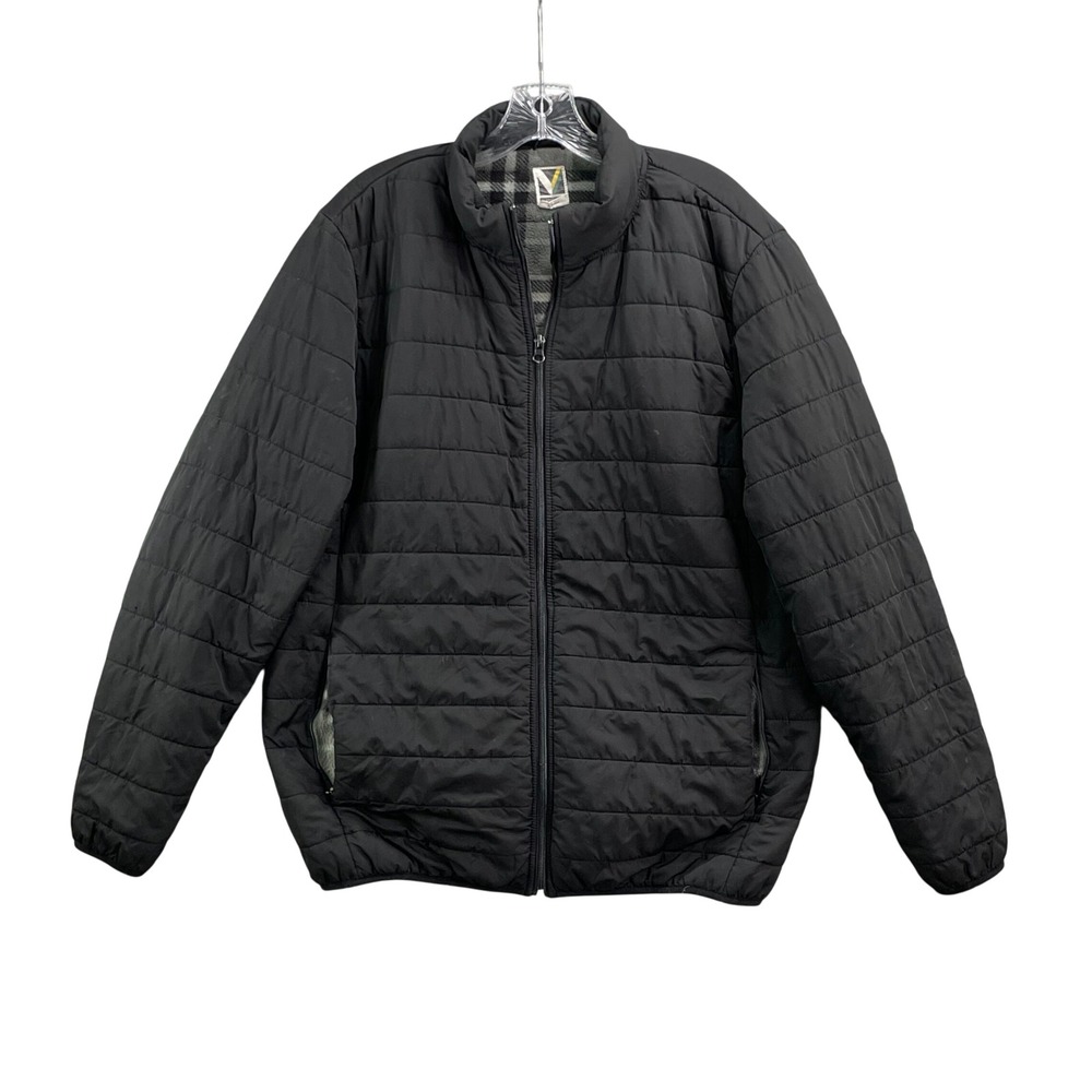 Voyager Puffer Jacket Mens Large Black Quilted Fleece Lined Full Zip Preppy Y2K